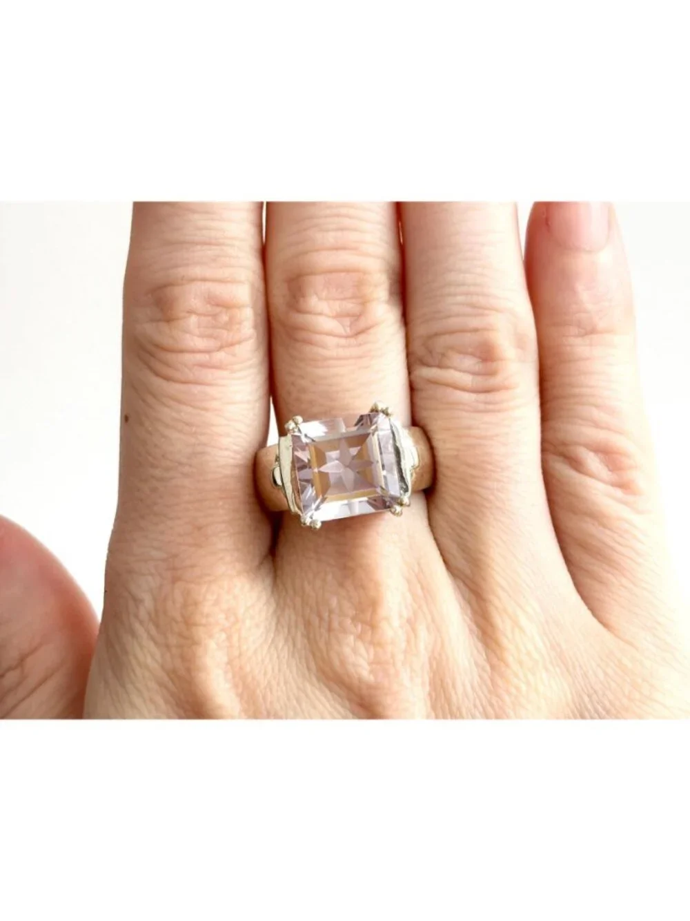 Ultra Light Amethyst Gemstone Sterling Silver Solitaire 925 Vintage Ring - sz 8